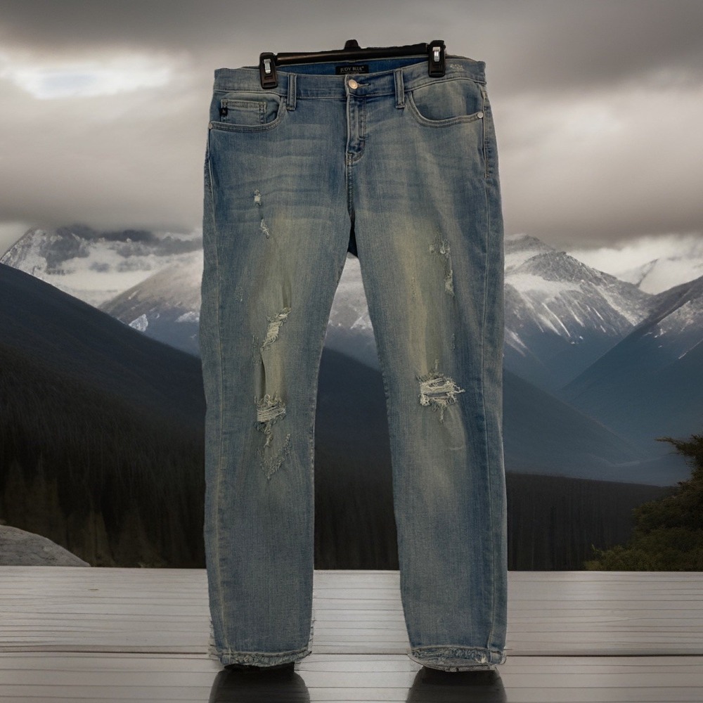 Judy Blue Skinny Fit Thrashed‎ Ripped Jeans Women Sz 15/32 Faded Blue JB8288LT